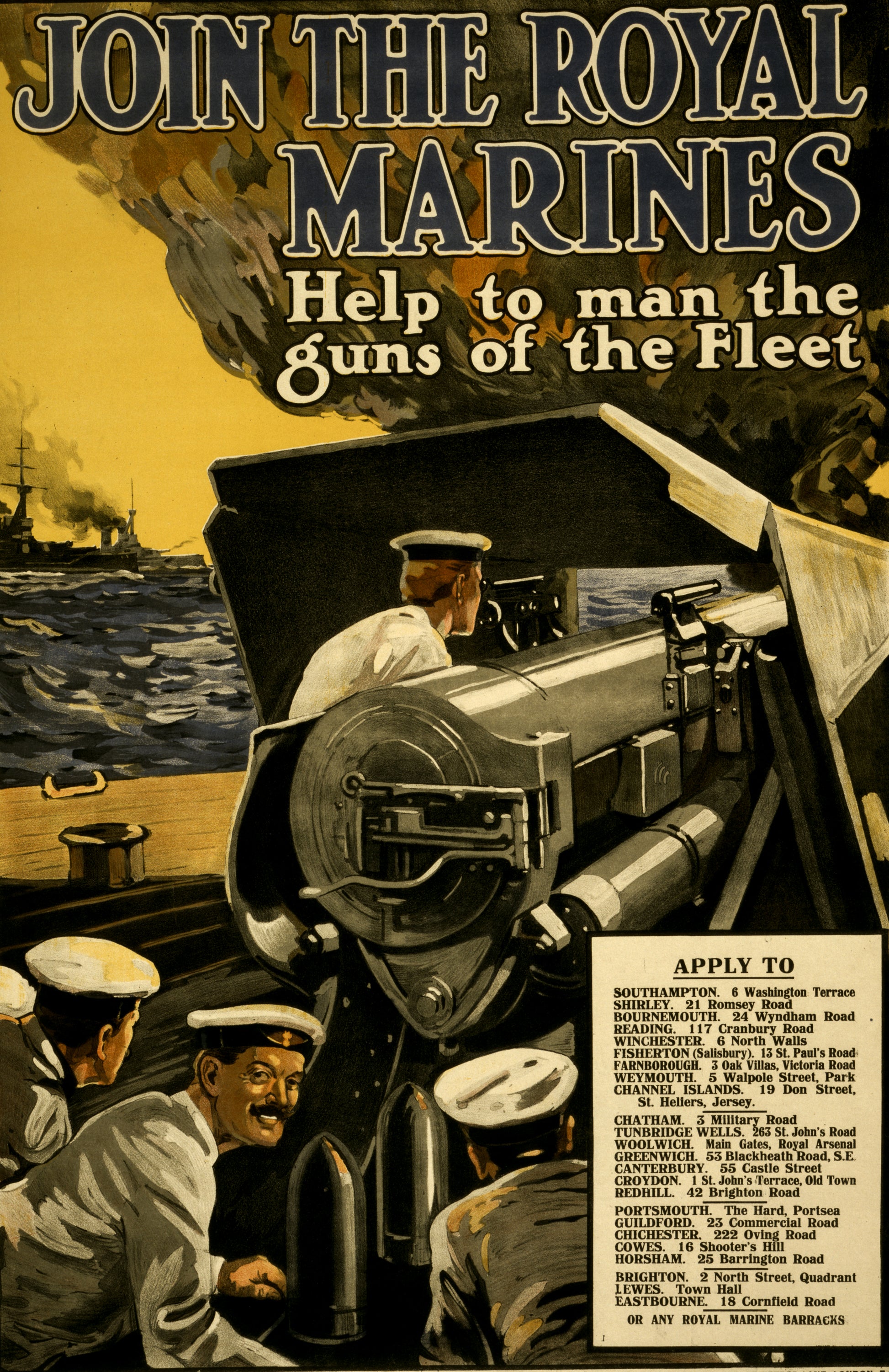 A picture of Join the Royal Marines. Help to man the guns of the fleet