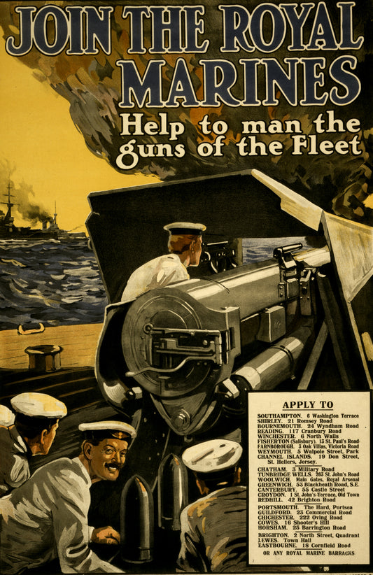 A picture of Join the Royal Marines. Help to man the guns of the fleet