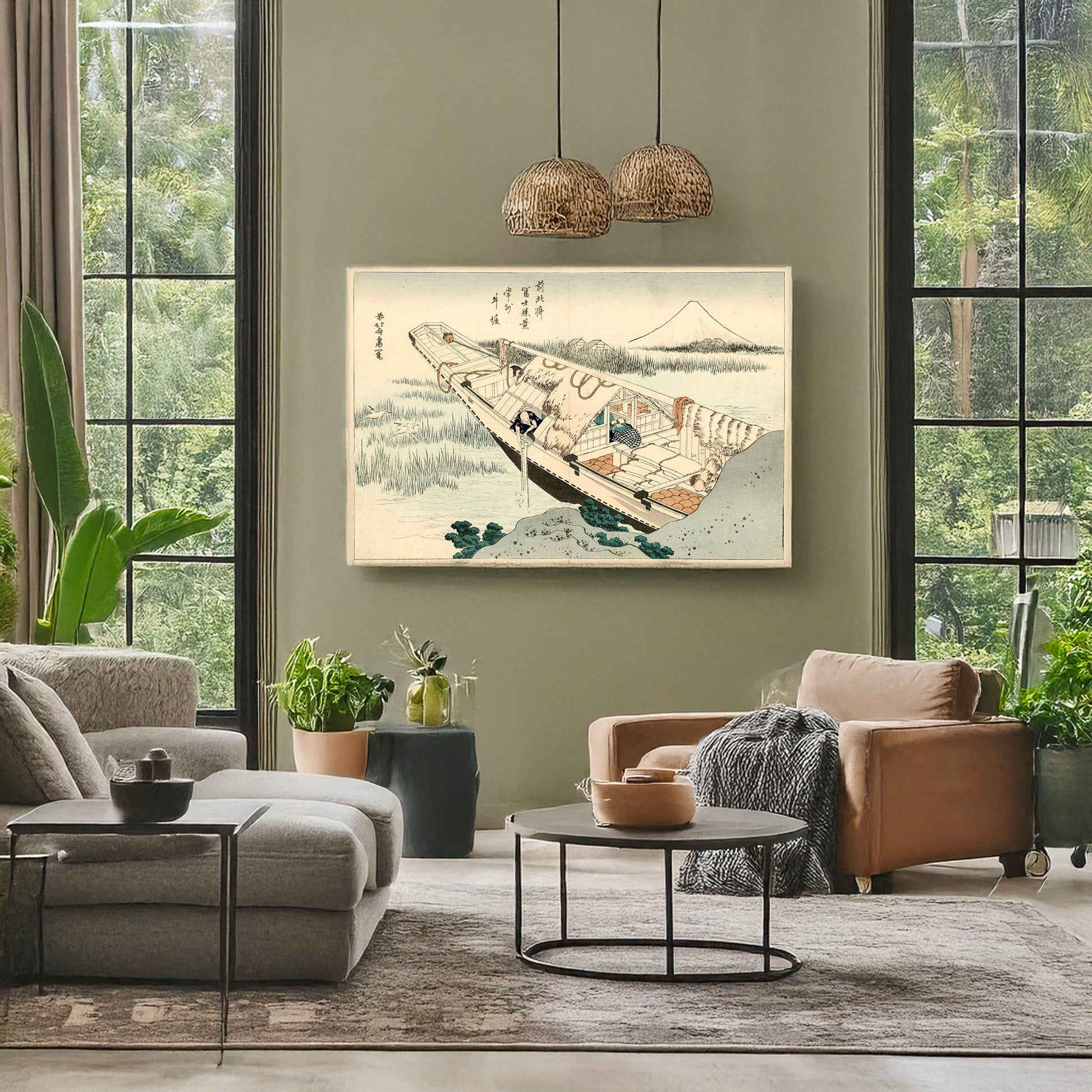 A picture of Jōshū ushibori, a mockup of the print leaning against a wall