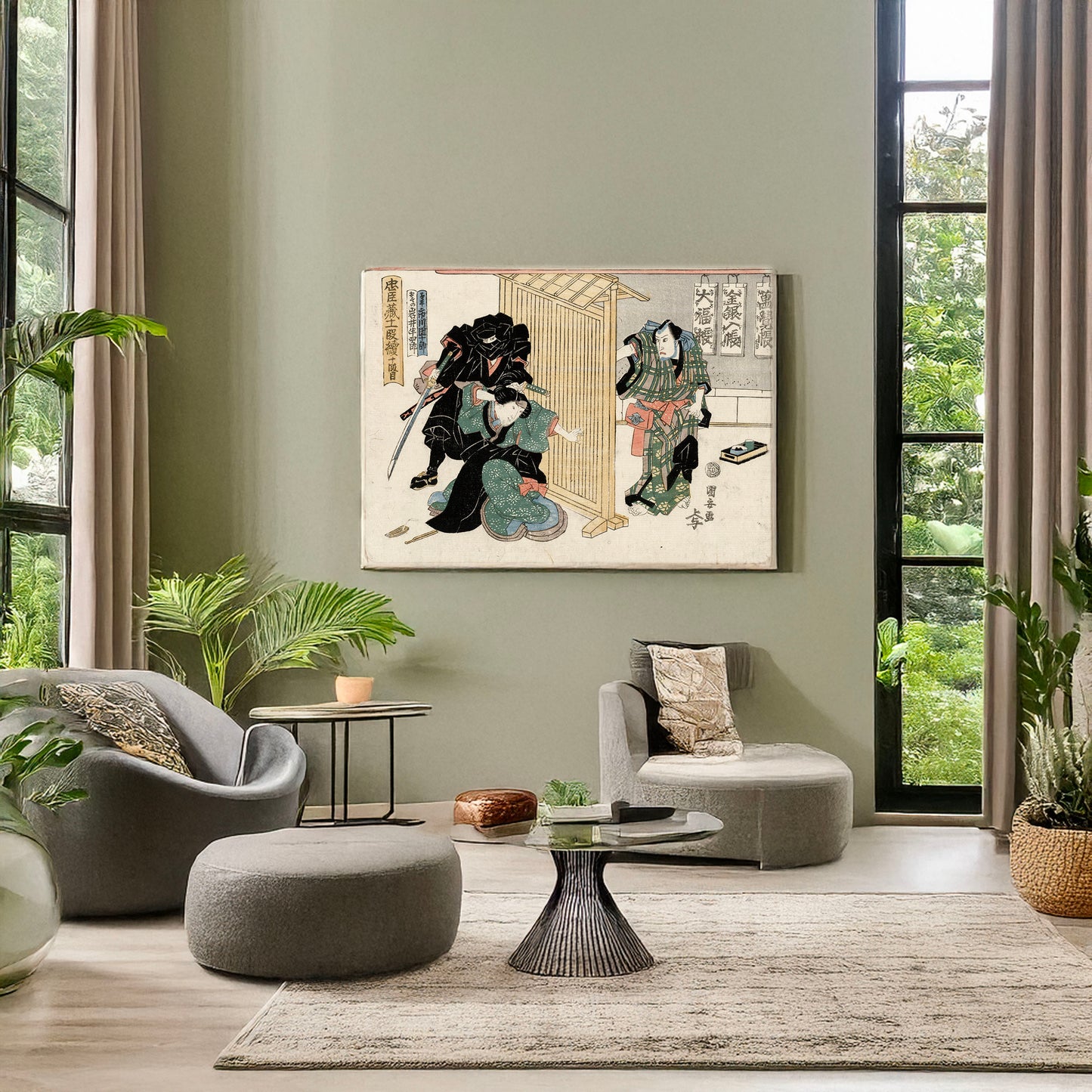 A picture of Jūdanme, a mockup of the print leaning against a wall
