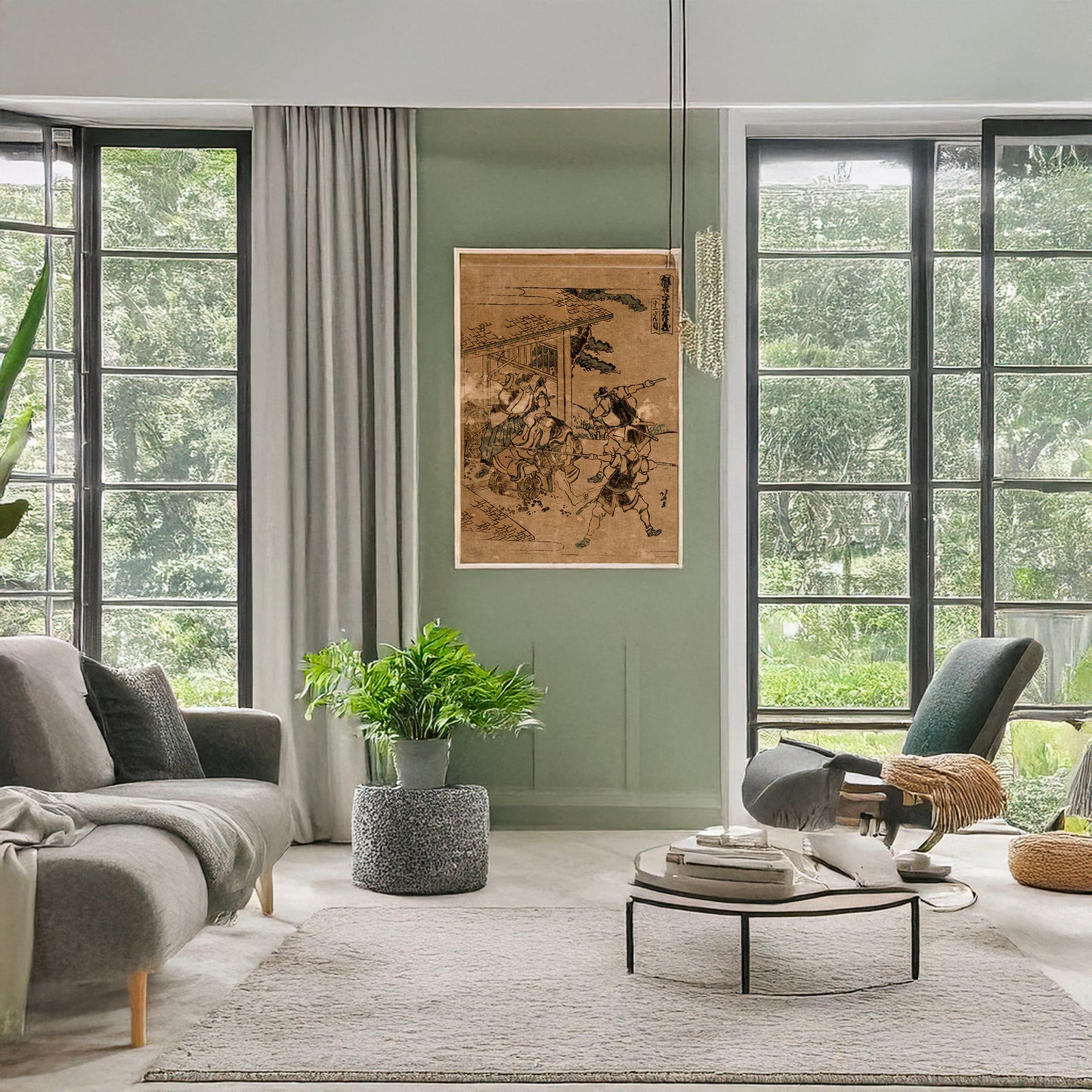 A picture of Jūnidanme, a mockup of the print leaning against a wall