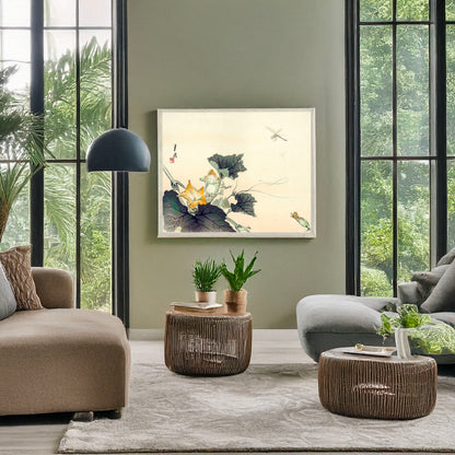 A picture of Kabocha ni tonbou, a mockup of the print leaning against a wall