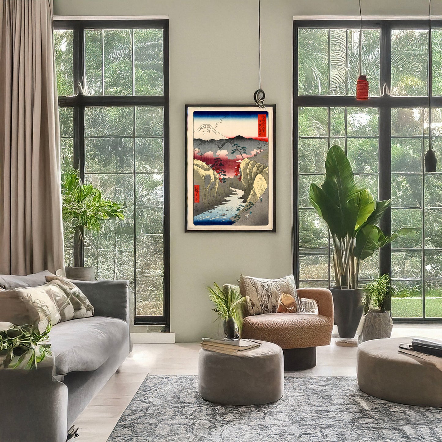 A picture of Kai inume tōge, a mockup of the print leaning against a wall