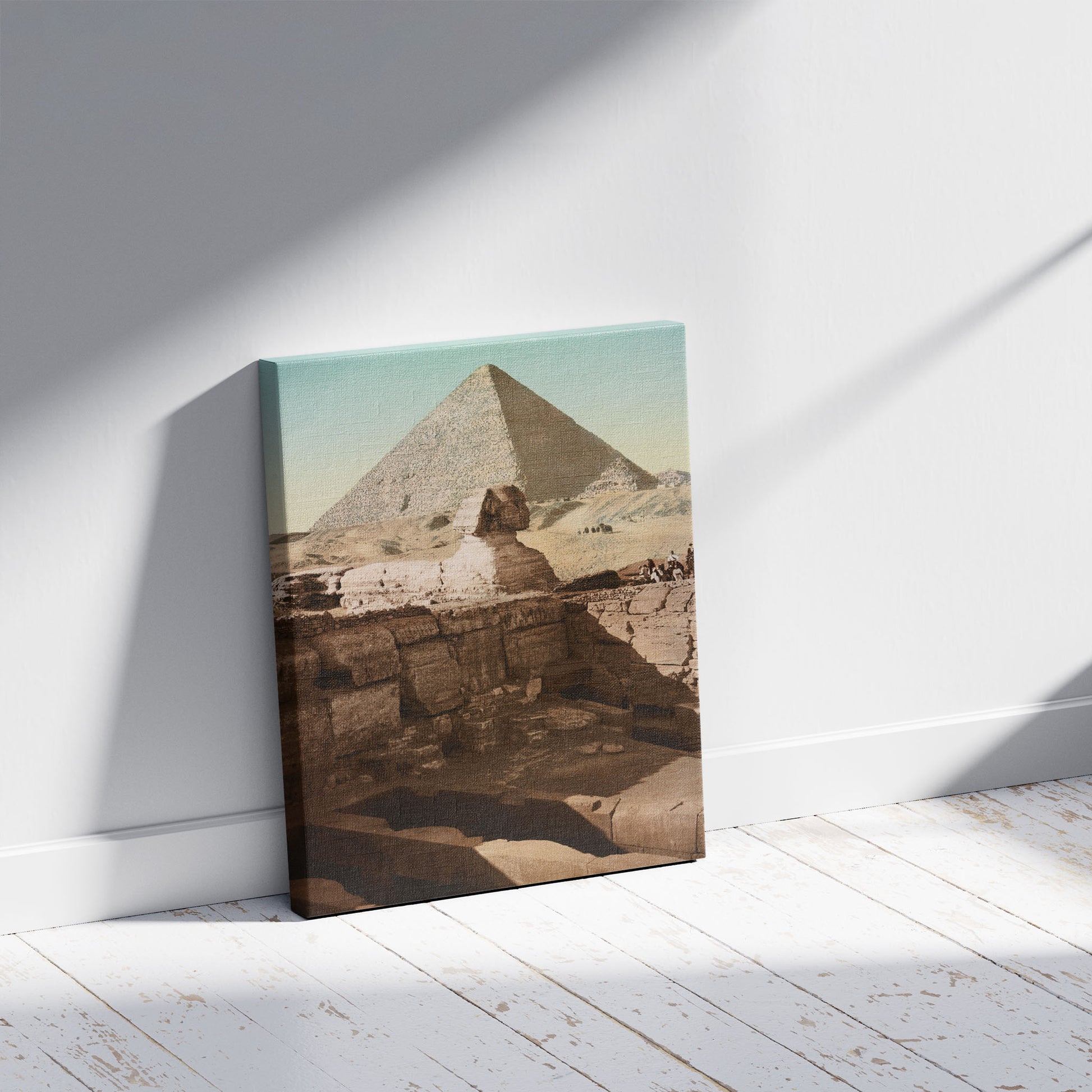 A picture of Kairo, Temple du Sphinx, a mockup of the print leaning against a wall