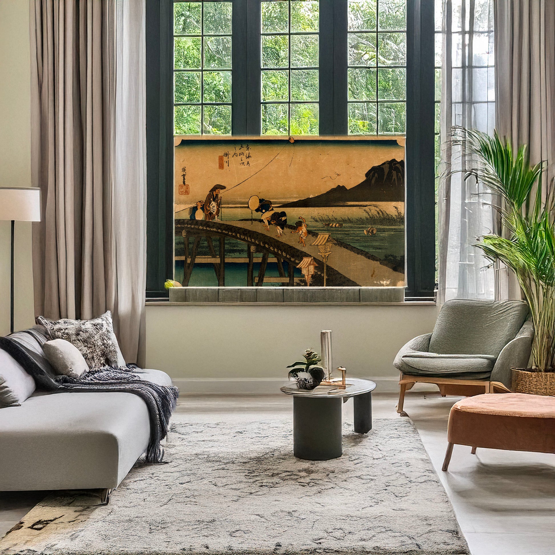 A picture of Kakegawa, a mockup of the print leaning against a wall