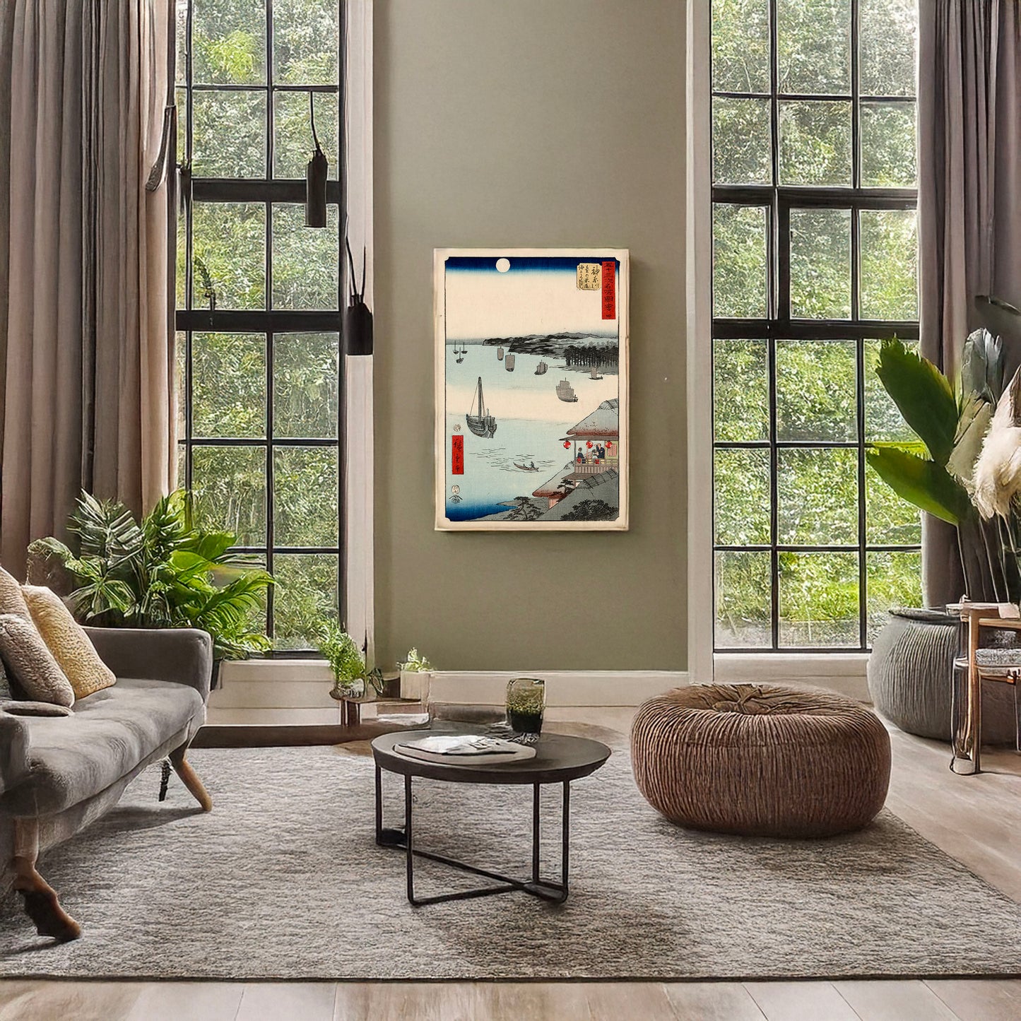 A picture of Kanagawa, a mockup of the print leaning against a wall