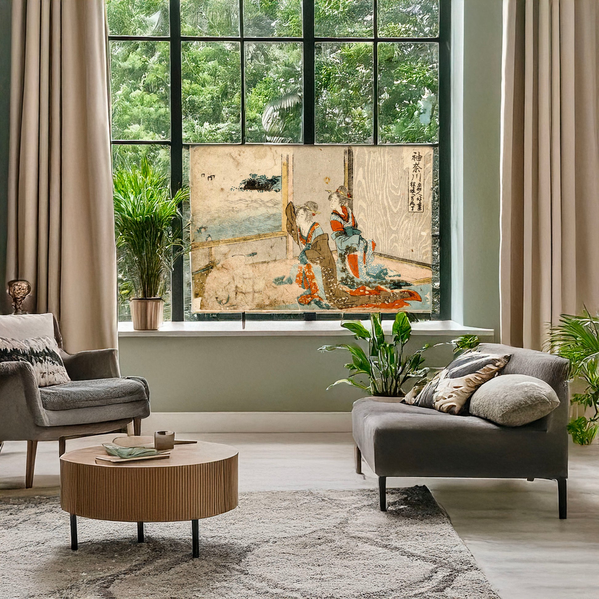 A picture of Kanagawa, a mockup of the print leaning against a wall