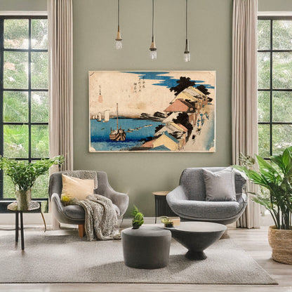 A picture of Kanagawa, a mockup of the print leaning against a wall