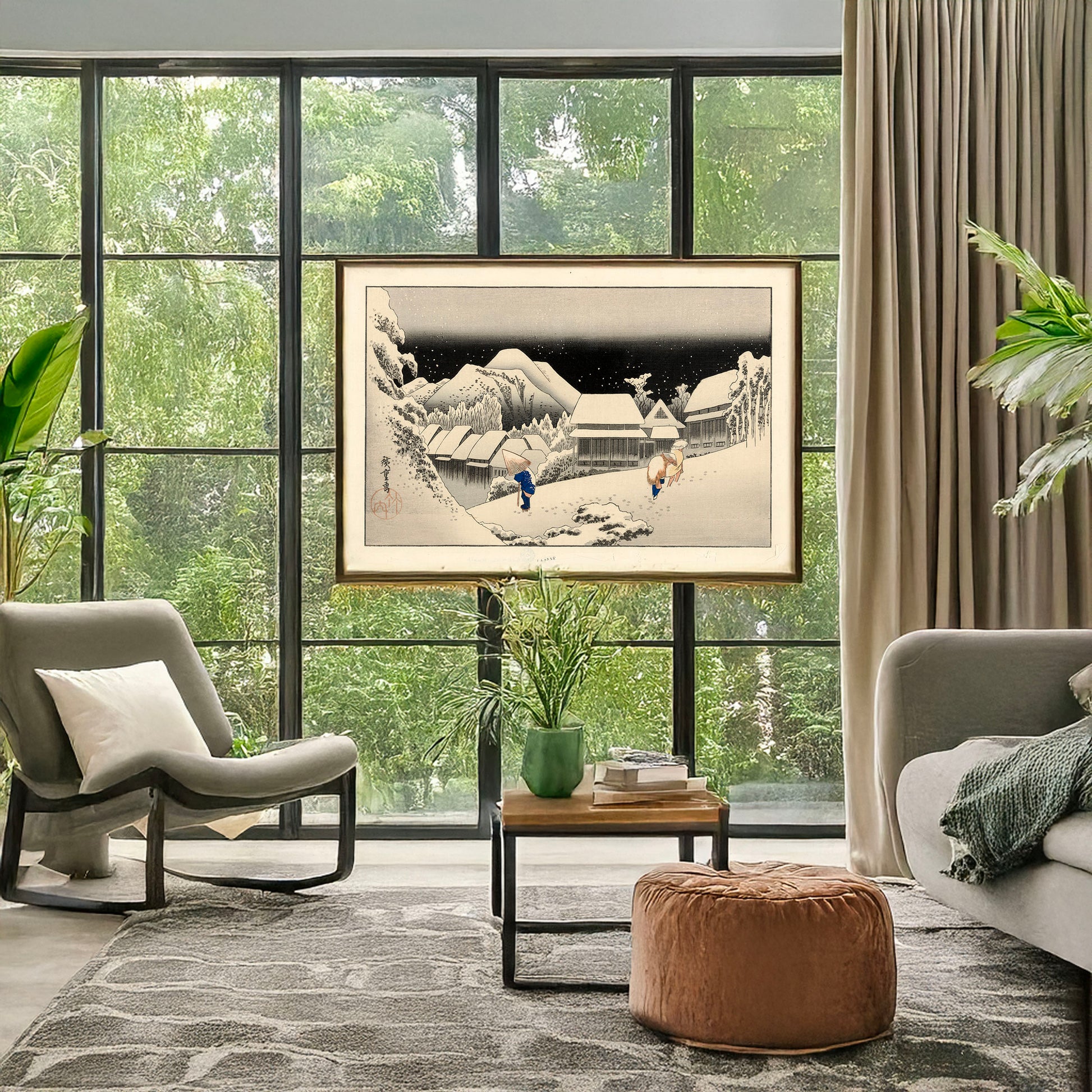 A picture of Kanbara, a mockup of the print leaning against a wall