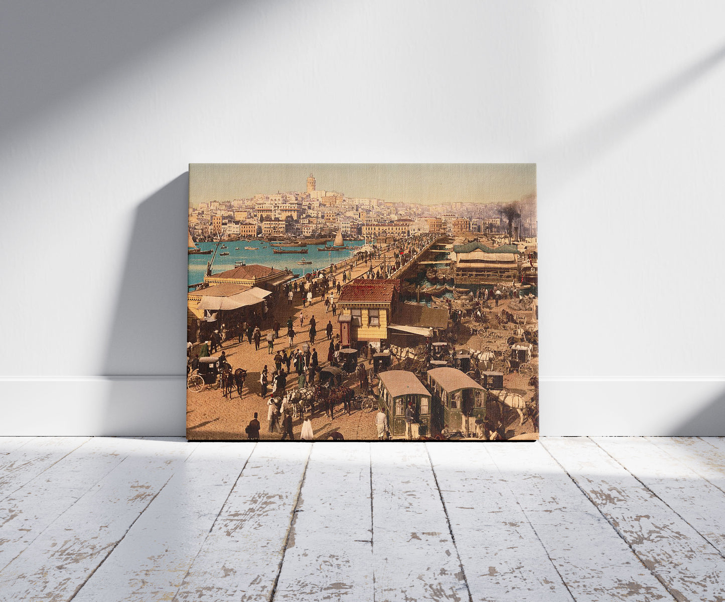 A picture of Kara-Keui (Galata) and view of Pera, Constantinople, Turkey, a mockup of the print leaning against a wall