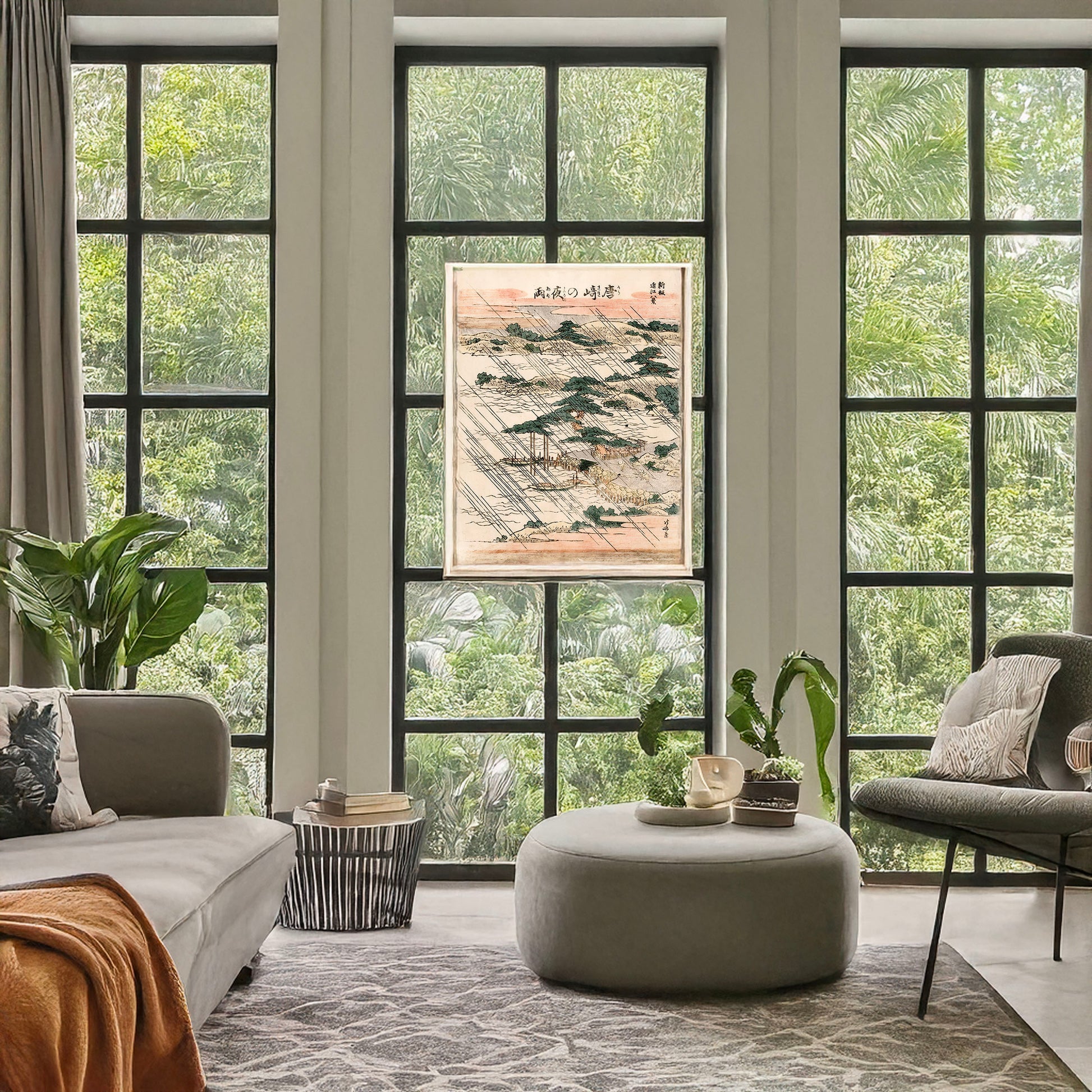 A picture of Karasaki no yau, a mockup of the print leaning against a wall
