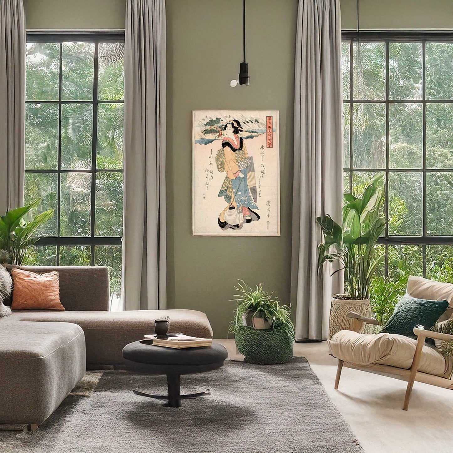 A picture of Karasaki no yau, a mockup of the print leaning against a wall