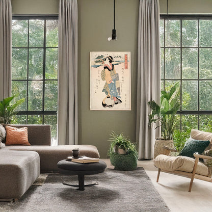 A picture of Karasaki no yau, a mockup of the print leaning against a wall
