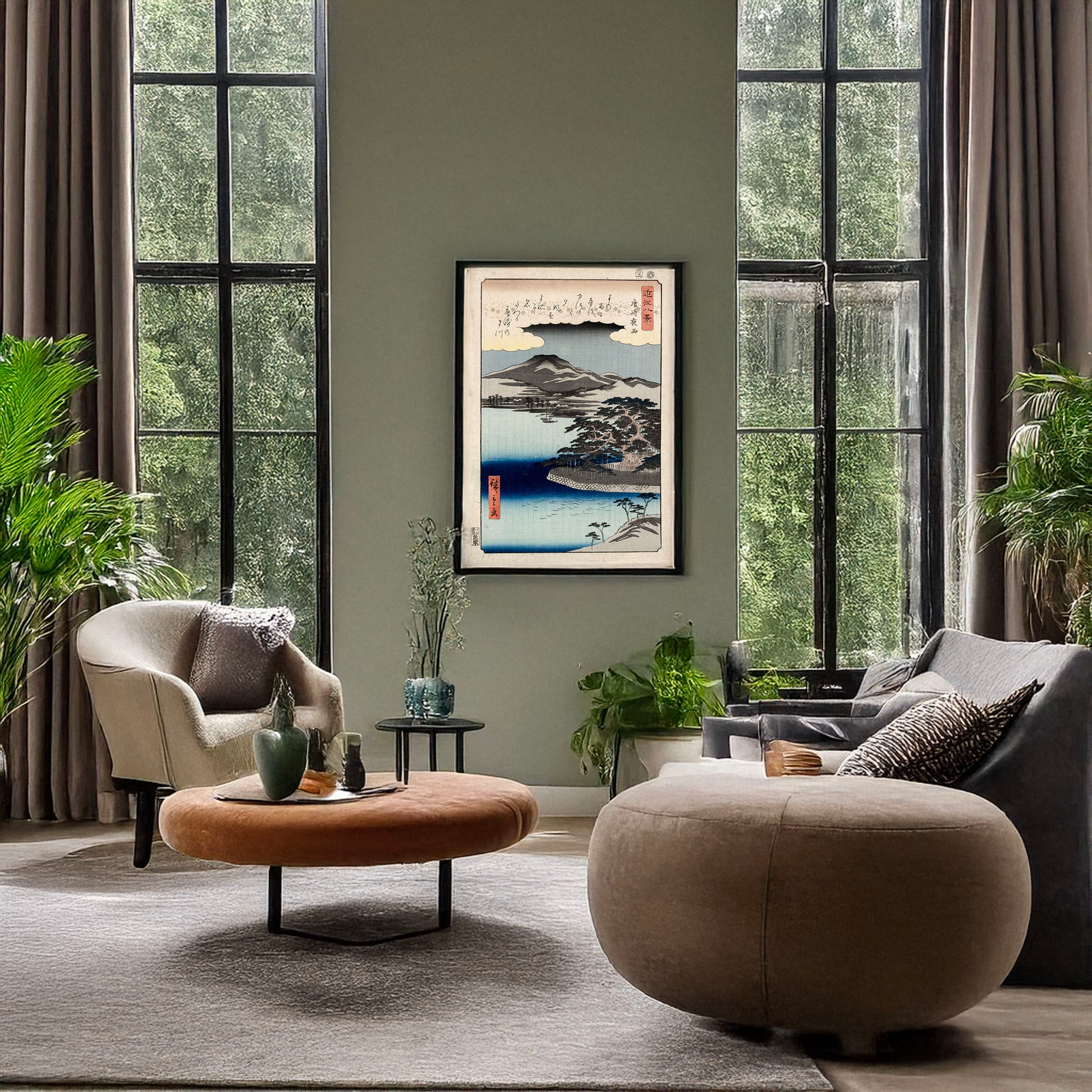 A picture of Karasaki no yau, a mockup of the print leaning against a wall