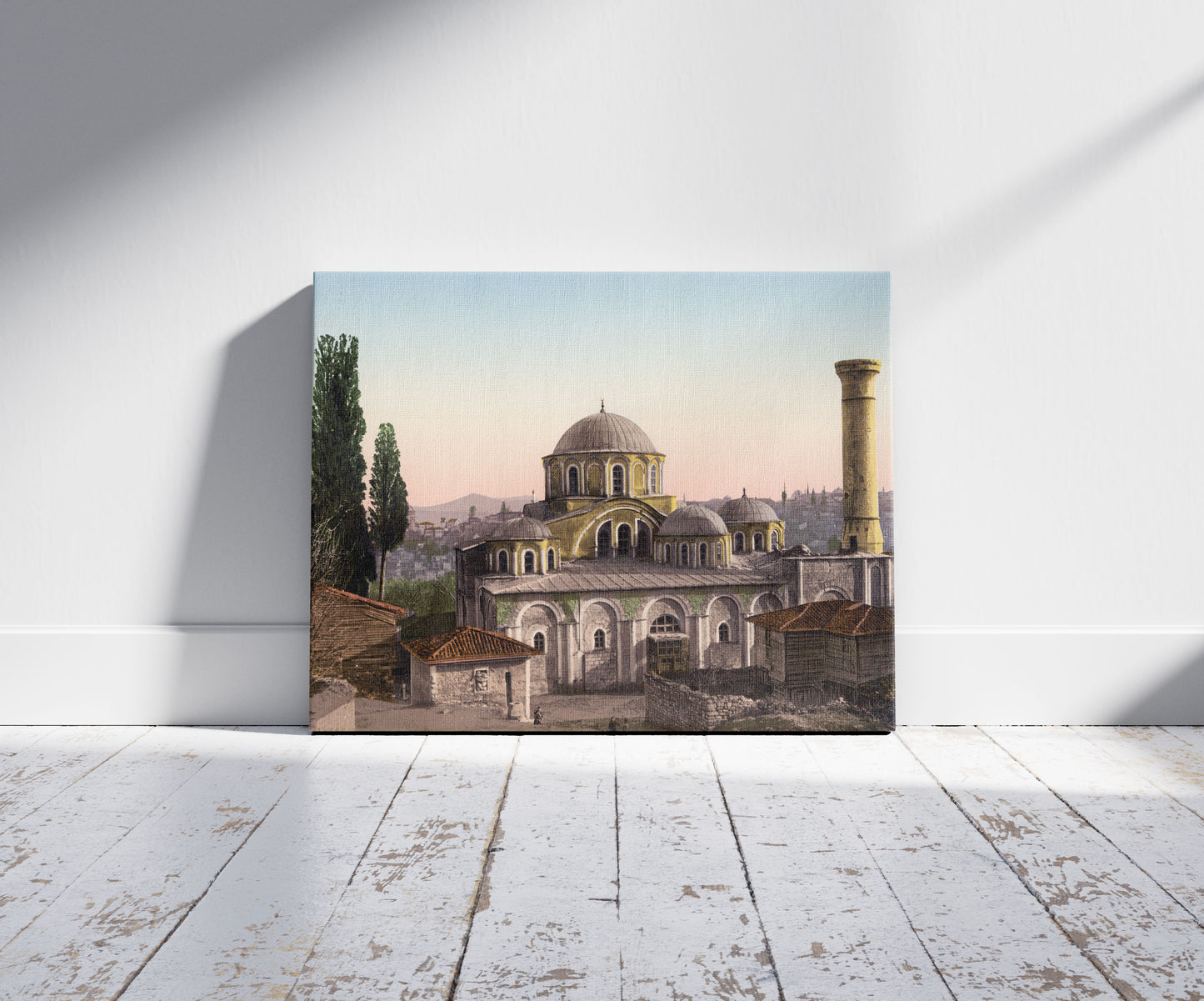 A picture of Kariye mosque, Constantinople, Turkey, a mockup of the print leaning against a wall