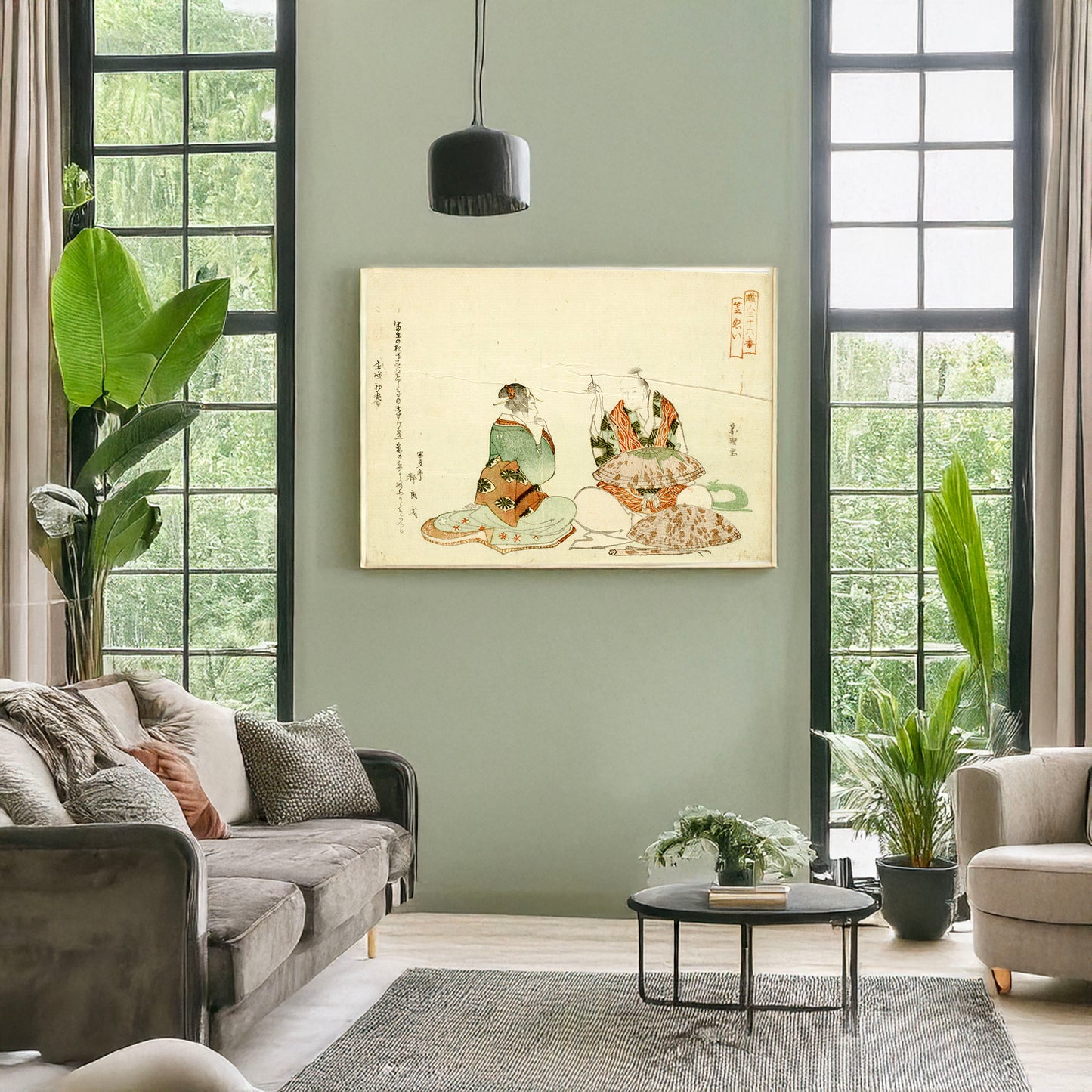 A picture of Kasanui, a mockup of the print leaning against a wall