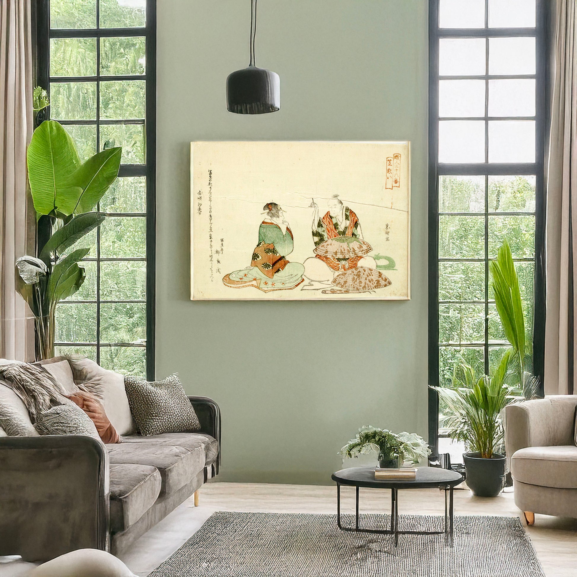 A picture of Kasanui, a mockup of the print leaning against a wall