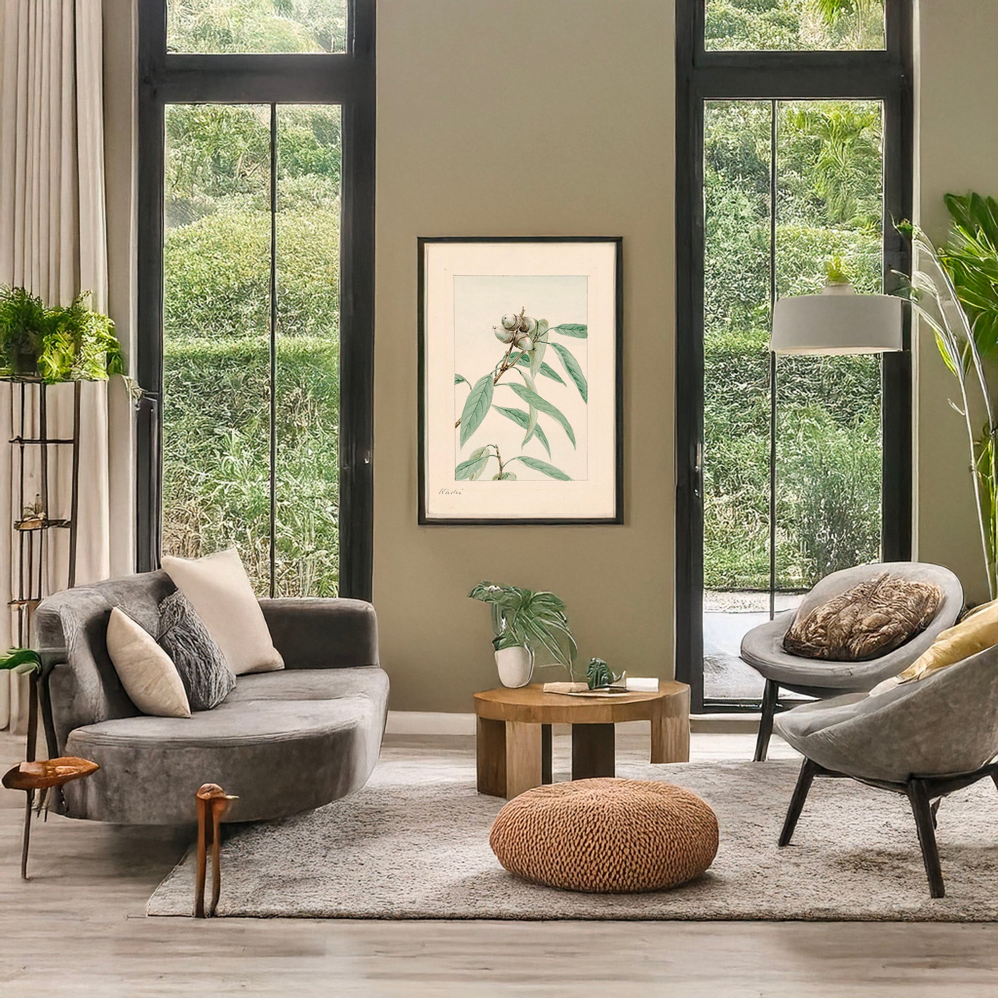 A picture of Kashi, a mockup of the print leaning against a wall