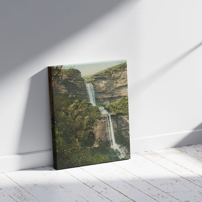 A picture of Katoomba Falls, Blue Mountains, a mockup of the print leaning against a wall