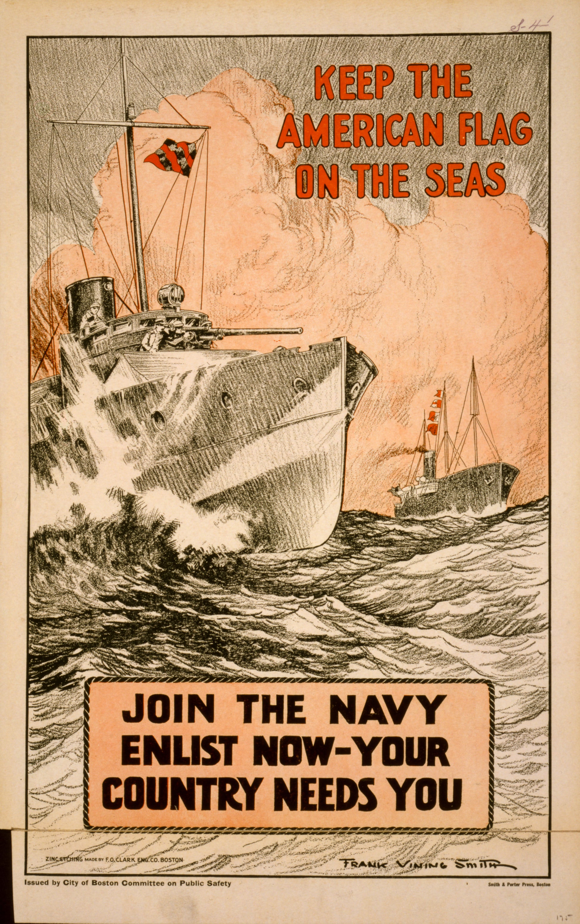 A picture of Keep the American flag on the seas Join the Navy--Enlist now-your country needs you /