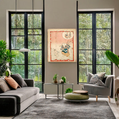 A picture of Kesaubumi uri, a mockup of the print leaning against a wall