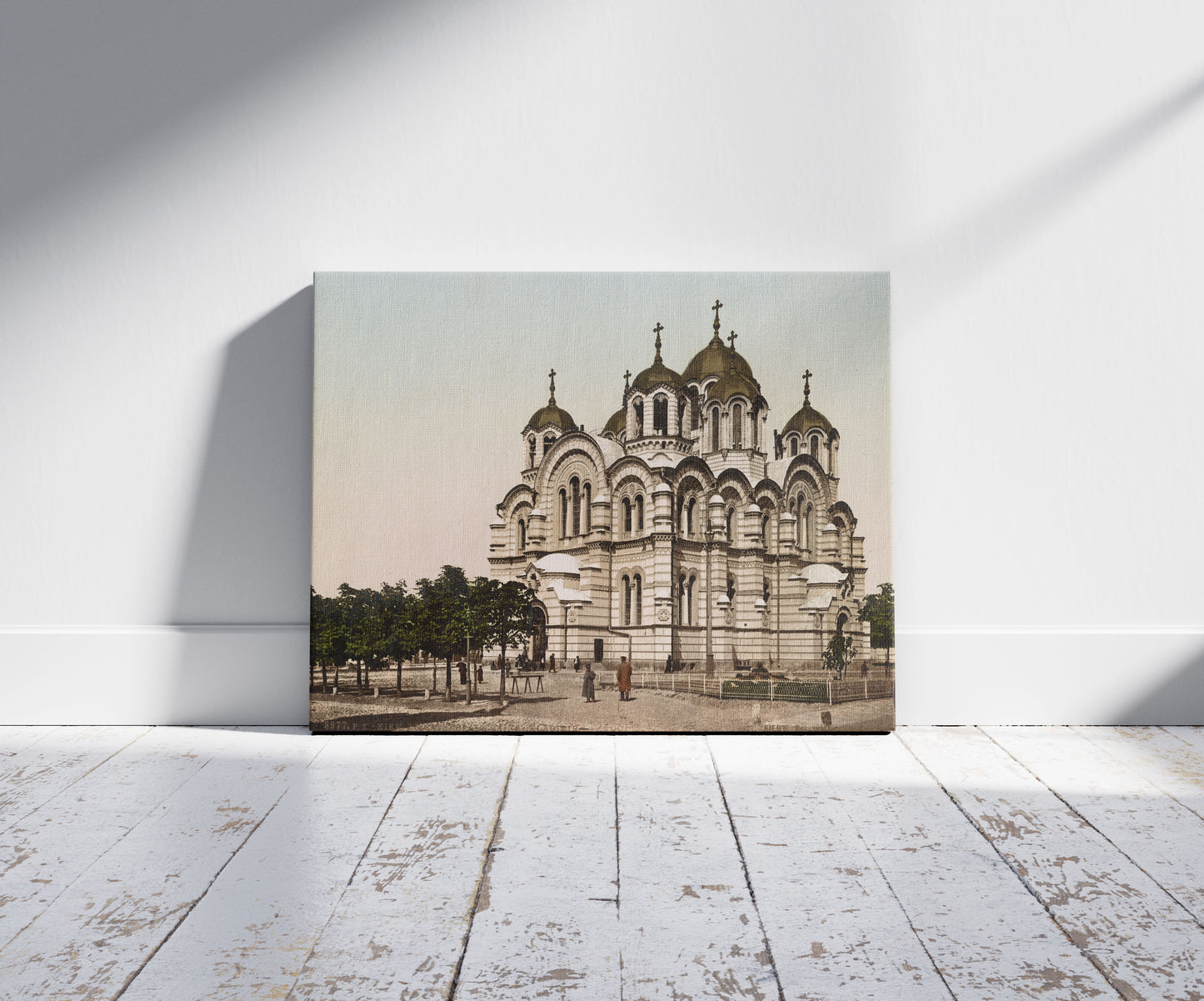 A picture of Kiew. La Cathedrale Saint Wladimir, a mockup of the print leaning against a wall