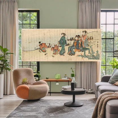 A picture of Kishibe no hagi, a mockup of the print leaning against a wall