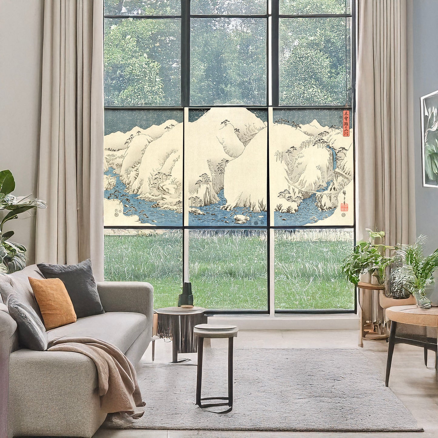 A picture of Kisoji no sansen, a mockup of the print leaning against a wall