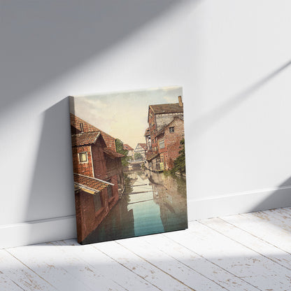 A picture of Klein-Venedis (i.e., Klein-Venedig), Hildesheim, Hanover, Germany, a mockup of the print leaning against a wall