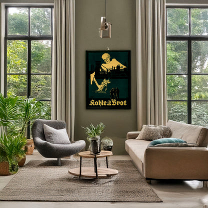 A picture of Kohle ist Brot, a mockup of the print leaning against a wall