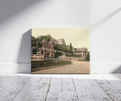 A picture of Königl Burg sic, Budapest, a mockup of the print leaning against a wall