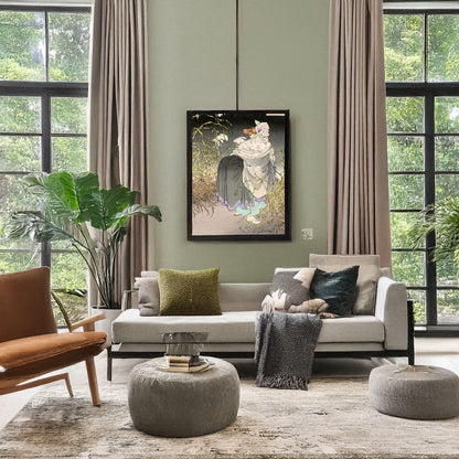 A picture of Konkai, a mockup of the print leaning against a wall