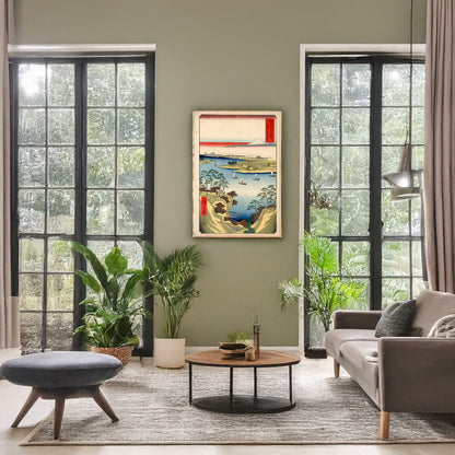 A picture of Kōnodai tonegawa, a mockup of the print leaning against a wall
