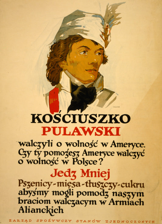A picture of Kościuszko, Pułaski - They fought for liberty in America ... Eat less wheat, meat, fats, sugar ...