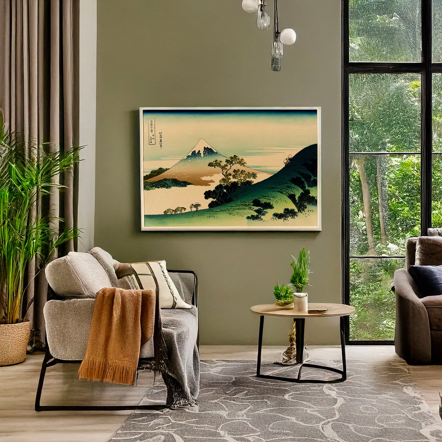 A picture of Kōshū inume-tōge, a mockup of the print leaning against a wall