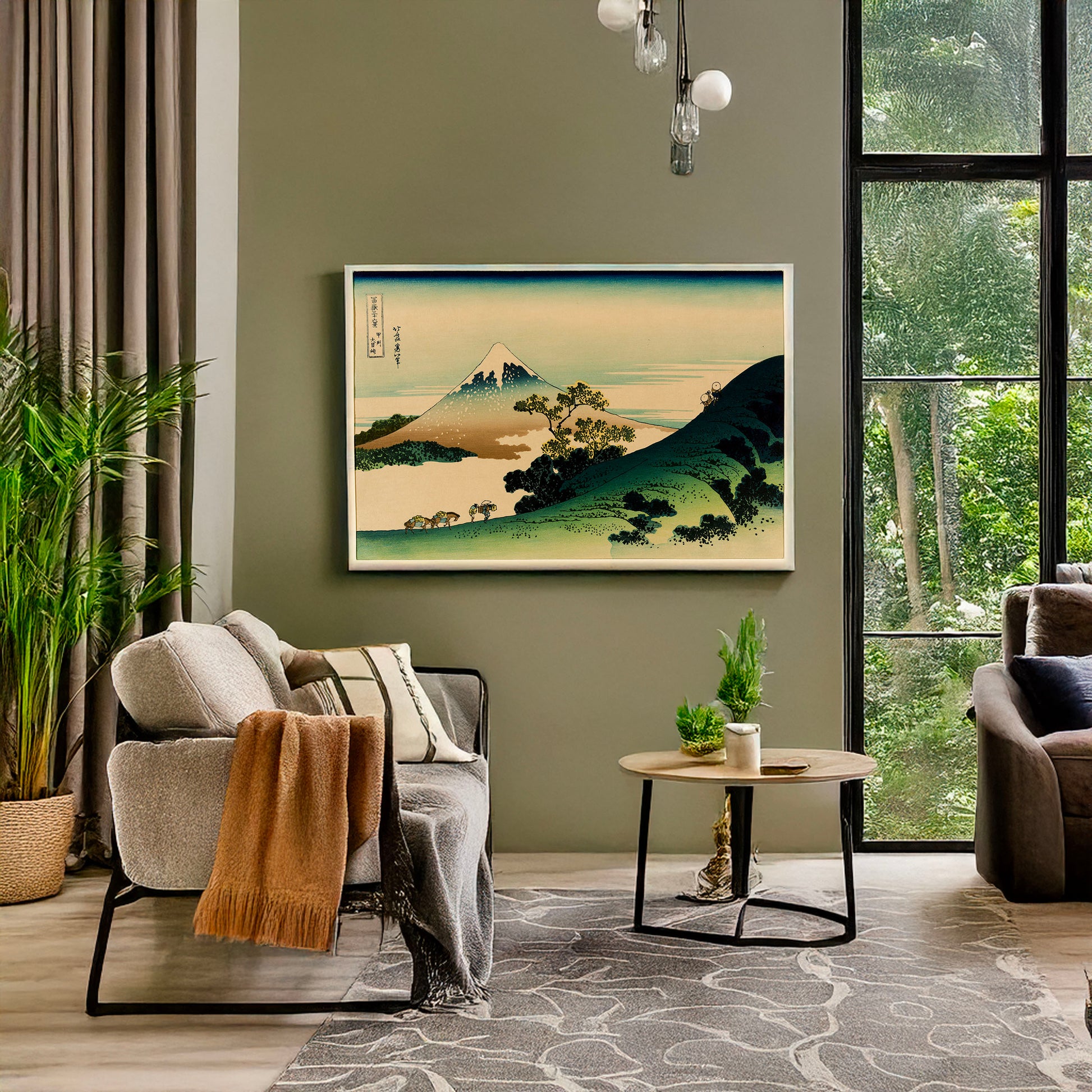 A picture of Kōshū inume-tōge, a mockup of the print leaning against a wall