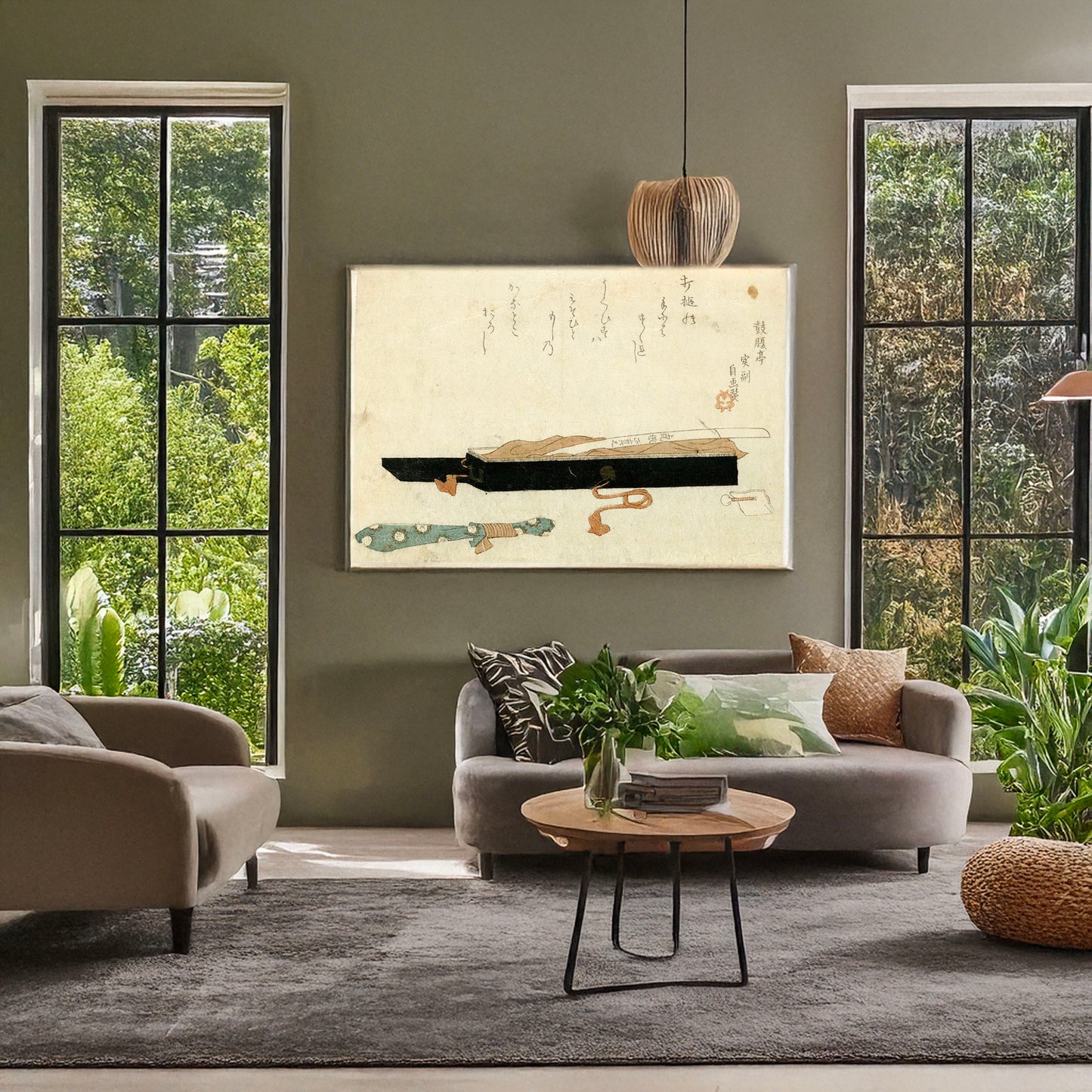 A picture of Kotetsu no shōtō, a mockup of the print leaning against a wall