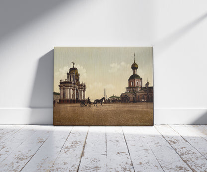 A picture of Krassnow Place, Moscow, Russia, a mockup of the print leaning against a wall