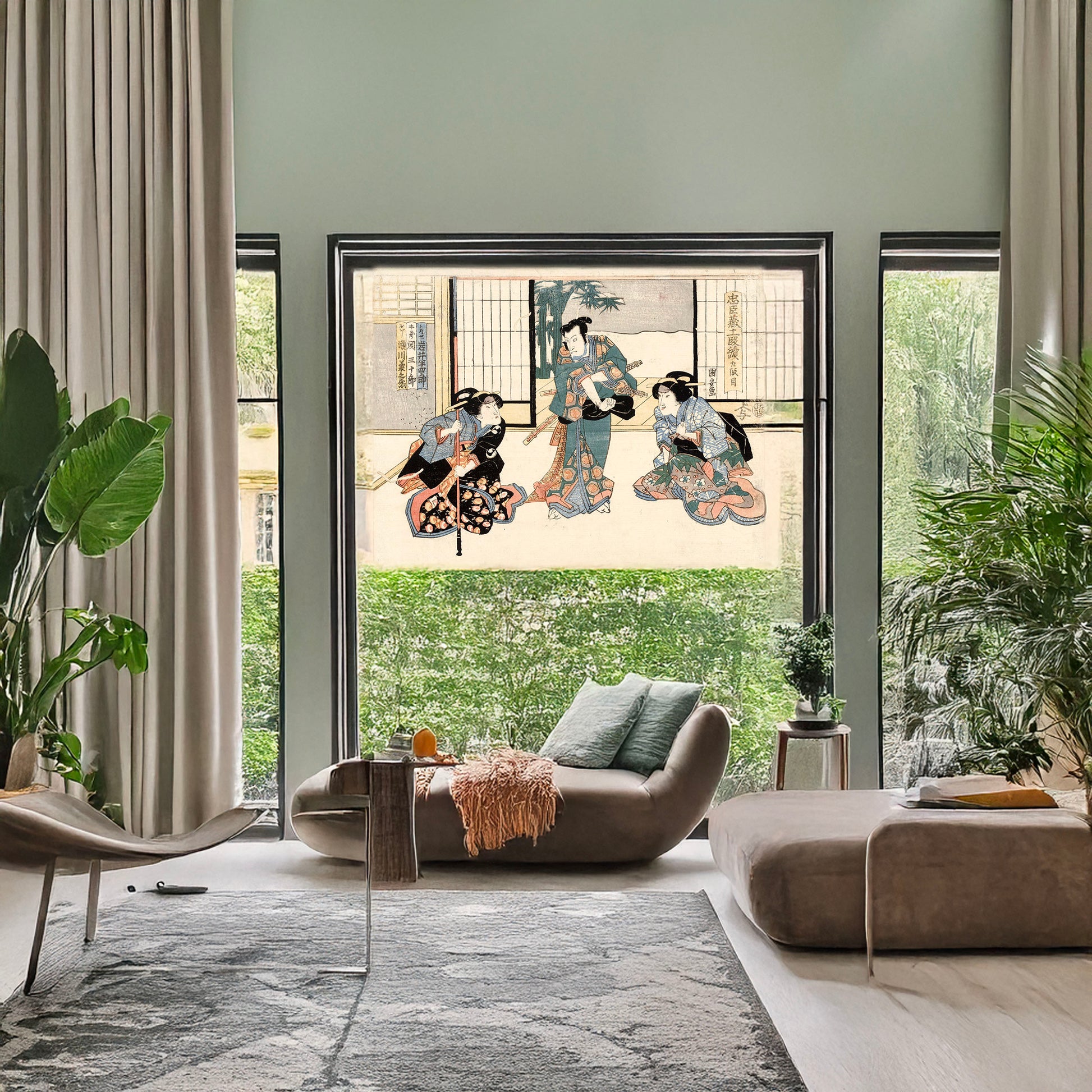 A picture of Kudanme, a mockup of the print leaning against a wall