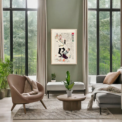 A picture of Kuropatkin plays too roughly with his toys, a mockup of the print leaning against a wall