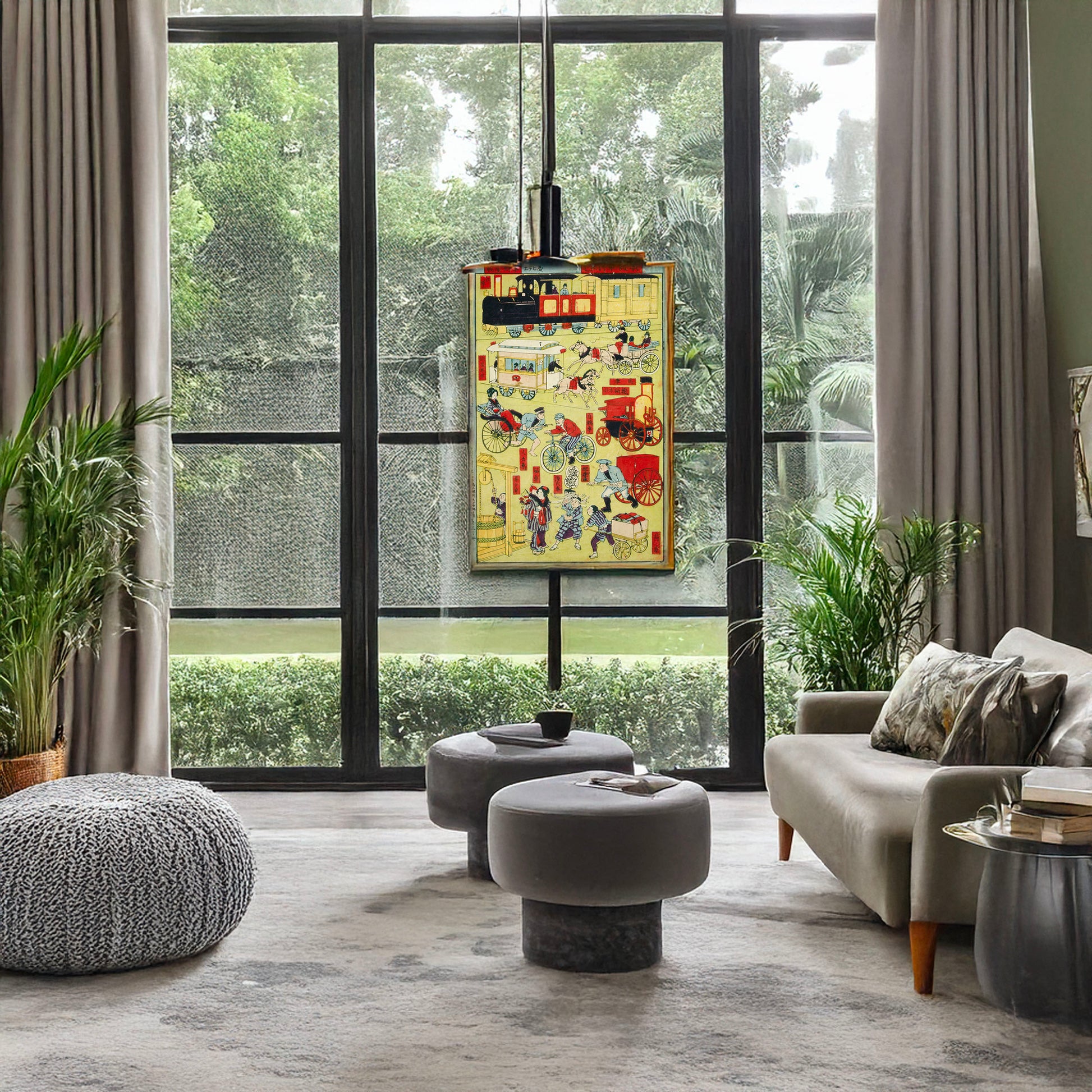 A picture of Kuruma zukushi, a mockup of the print leaning against a wall