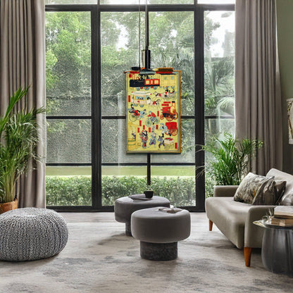 A picture of Kuruma zukushi, a mockup of the print leaning against a wall
