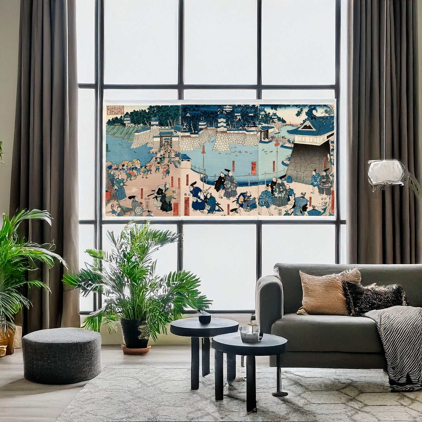 A picture of Kusunoki masashige chihayajō rōjō no zu, a mockup of the print leaning against a wall