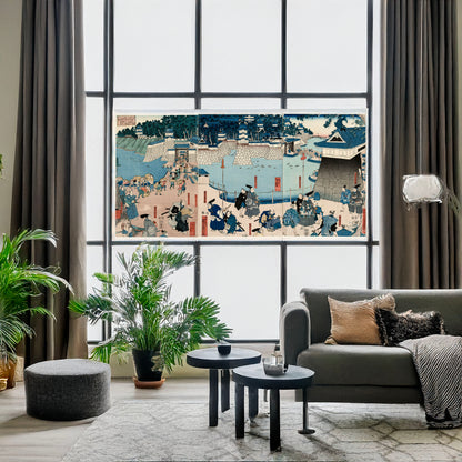 A picture of Kusunoki masashige chihayajō rōjō no zu, a mockup of the print leaning against a wall