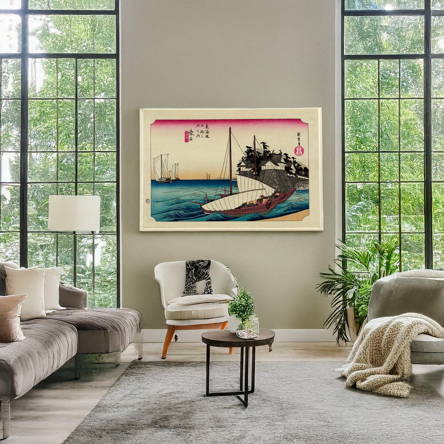 A picture of Kuwana, a mockup of the print leaning against a wall