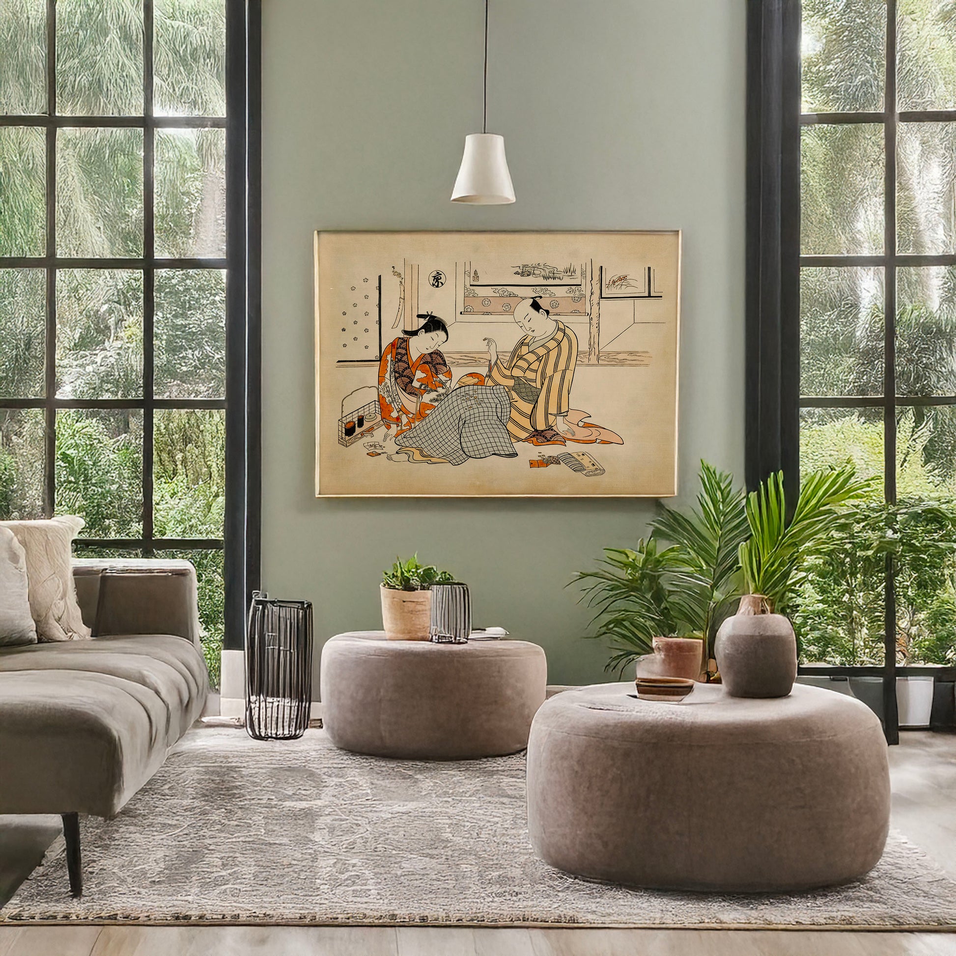 A picture of Kyō, a mockup of the print leaning against a wall