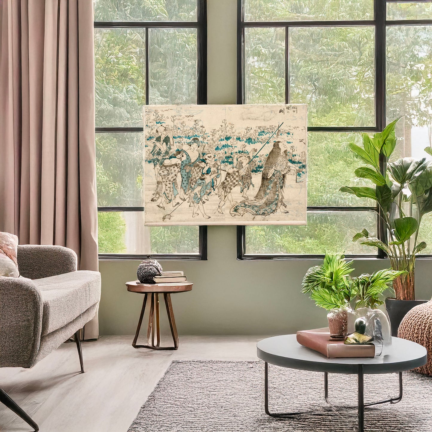 A picture of Kyōjo chō ni tawamururu, a mockup of the print leaning against a wall