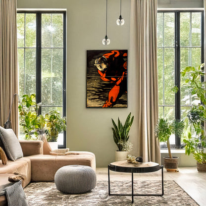 A picture of La Pace Tedesca, a mockup of the print leaning against a wall