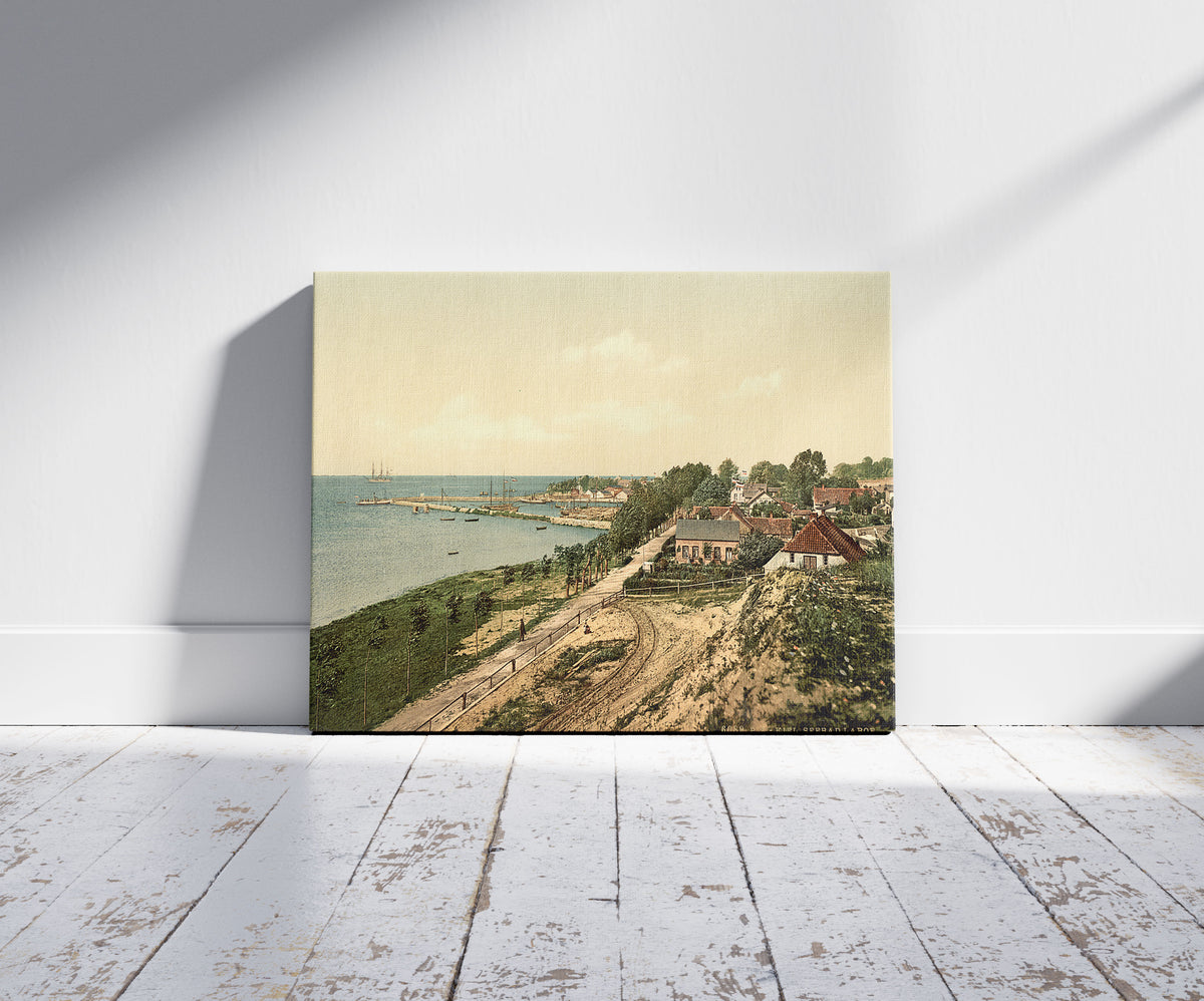 A picture of Laboe bathing place, Kiel, Schleswig-Holstein, Germany, a mockup of the print leaning against a wall