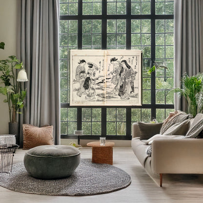 A picture of Ladies in the country, a mockup of the print leaning against a wall
